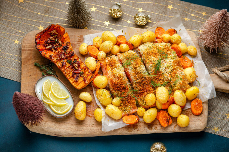 Zalm uit de Airfryer met krokant korstje en pompoen hasselback